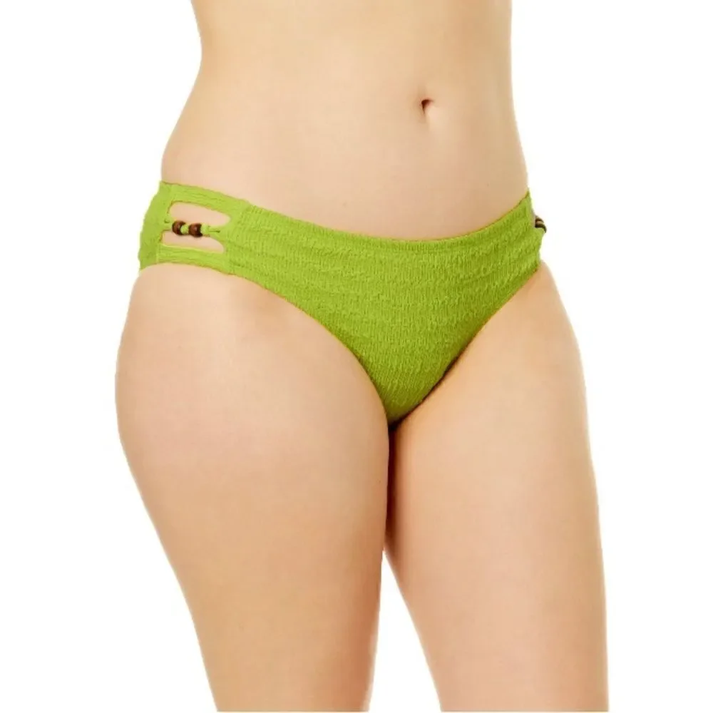 Women's Crinkle Bikini Bottoms with Bead Accents Swimsuit Bathing Suit Size XL